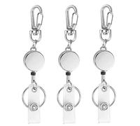 bolimoss 3 Pack Sliver Badge Reel Retractable Metal ID Holder with Belt Clip Key Ring for Name Card Keychain for Nurse,Volunteer,Teacher,Student (Sliver)