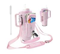 bolimoss Stanley - Portabottiglie con tasca per telefono, fiocco rosa, in neoprene, con 2 cinghie regolabili e 3 tasche, accessori Stanley, adatto per bicchieri da 1,18 l, da viaggio
