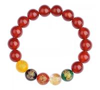 BoLinCo Braccialetto Fatto a Mano con Perline e cinabro a Cinque Vie del Dio della ricchezza for Uomini e Donne, Braccialetto Pixiu dells'anno del Destino Universale, Talismano(A_8mm)