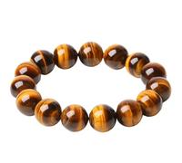 BoLinCo Natural Yellow Tiger Eye Stone String Single Circle Round Bead Men's And Women's Bracelet Wooden Variable Stone(2A_10mm)