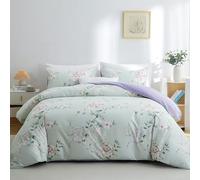 BOLINLIVING Set di biancheria da letto matrimoniale con motivo floreale, 3 pezzi, copripiumino con 2 federe, morbido motivo floreale verde salvia e viola, per tutte le stagioni, traspirante, con