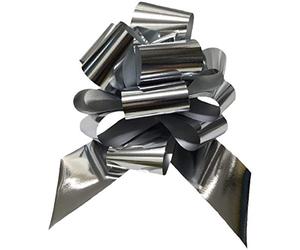 BOLIS 50 Pezzi COCCARDE Fiocco Argento Metallizzato Reflex Larghezza Nastro 3,0 CM Diametro COCCARDA 13 CM