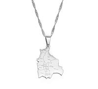 Bolivia Mappa Paese Città Nome Ciondolo Collane Per Donne, Boliviani Mappe Gioielli Regali Patriottici, Collana Personalizzata Unisex, Accessori Bandiera, Matrimonio Casual Quotidiano, Argento,