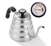 Bollitore a collo di cigno, 1 l, in acciaio inox, bollitore da caffè con termometro, Gooseneck Pour Over con beccuccio lungo per caffè filtro French Press (argento)