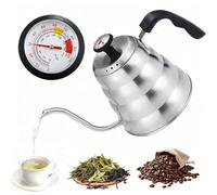 Bollitore a collo di cigno, bollitore in acciaio inox con termometro Pour Over con beccuccio lungo, adatto per caffè e tè, bollitore a goccia a mano, per fornelli a gas e elettrici