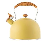 Bollitore a fischio - 2,5 l bollitore d'acqua in acciaio inox, bollitore per tè retrò con manico in legno, bollitore per tè sul fornello, bollitore fischiante per fornello a g,per tè e caffè