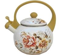 Bollitore a fischio in smalto spesso da cucina, bollitore da 2,2 l, con manico resistente al calore in ceramica, bollitore a motivo floreale vintage, adatto per tè a induzione (C)