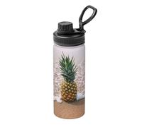 Bollitore alla moda con ananas sulla spiaggia, bollitore isolato per sport, bollitore esterno, bollitore in acciaio inox, bollitore per la protezione dell'ambiente.