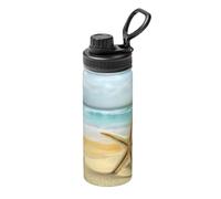 Bollitore alla moda con stelle marine e corallo sulla spiaggia, bollitore termico sportivo da 510 g, bollitore per esterni, bollitore in acciaio inossidabile, bollitore per la protezione dell'ambiente