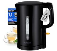 Bollitore Bomann 1,7 l | 2200 W per riscaldamento rapido | Senza BPA | Utilizzo con una sola mano | Indicatore del livello dell'acqua | Protezione contro il surriscaldamento | WK 6090 CB nero