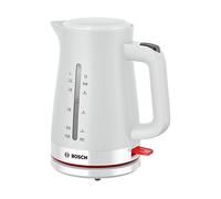 Bosch Bollitore Elettrico TWK3M121, Capacità 1.7 L, Spegnimento Automatico, Riscaldamento Rapido, Filtro Anticalcare Removibile, Indicatore Livello dell'Acqua Esterno, Facile da Pulire, Bianco