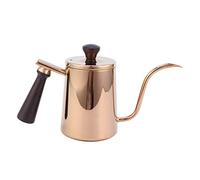 Bollitore Caffè Beccuccio Collo d’Oca 700ml in Acciaio Inox 304 con Manico in Legno - Controllo Preciso del Flusso, Design Antiscottatura per Preparazioni Perfette (Bocca lunga-oro rosa)