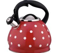 Bollitore con Fischietto, Teiera in Acciaio Inox da 3 Litri, Bollitore per Piano Cottura A Induzione, per Fornelli A Gas O A Induzione, Graziosa Teiera, Red2, One Size