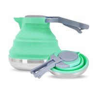 Bollitore da campeggio, 1500 ml, in silicone, pieghevole, piccolo, portatile, per tè, caffè, escursioni, viaggi e attività all'aperto (verde chiaro)
