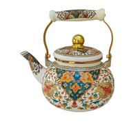 Bollitore da tè vintage in smalto floreale da 2,6 litri, teiera beige oro, bollitore per acqua calda e caffè in stile boho colorato da 2,5 l