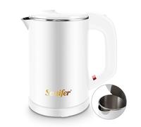 Bollitore da viaggio da 0,6l in acciaio inox da campeggio bollitore design a doppia parete 800W bollitore da tè bollitore da tè evitare scottature riscaldamento silenzioso risparmio energetico(Bianco)