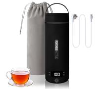 Bollitore da Viaggio Piccolo Elettrico, Bollitore Portatile da 500ML/300W Mini Tazza per Acqua in Acciaio Inossidabile 316, Riscaldamento con, per Tè, Caffè, Latte (nero)