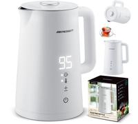 Berdsen Bollitore in acciaio inox, 1,7 l, capacità a scelta della temperatura, funzione di mantenimento del caldo, 2200 Watt, doppia parete, base piroette, fornello per acqua, silenzioso, bianco