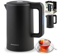 Berdsen Bollitore in acciaio inox con filtro anticalcare 1,7 l, capacità 2200 Watt, illuminazione a LED, doppia parete, base piroette, fornello per acqua, silenzioso, nero