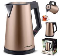 Berdsen Bollitore in acciaio inox, capacità 1,7 l, funzione di mantenimento al caldo, 2200 Watt, doppia parete, base piroette, fornello per acqua, colore: oro silenzioso