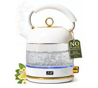 Bollitore elettrico bianco con controllo della temperatura, caldaia e scaldabagno veloce da 1500 W, bollitore elettrico bianco e oro con funzione di mantenimento del calore, corpo in vetro senza BPA
