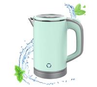 Bollitore elettrico in acciaio inox, da campeggio, mini bollitore da viaggio per 0.8 l, 600 W, design a doppia parete, funzione di cottura a pressione, silenzioso (verde)