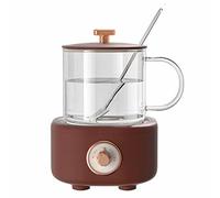 Bollitore elettrico, Mini HTeiera multifunzionale Caldaia for il latte Teiera in vetro Muto multifunzionale Il suono Piastra riscaldante in alluminio pressofuso spesso Corpo a tazza divisa 400 ml(Brow