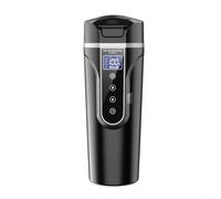 Bollitore elettrico per auto con display digitale, tazza da viaggio in acciaio inox da 500 ml, scaldabagno portatile da 12 V 24 V per tè e caffè, nero (nero)