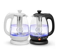 Bollitore Elettrico Vetro 1L Bianco e Nero - 2200W Bollitura Rapida, Mantenimento Caldo, Filtro Acciaio & Spegnimento Auto | Regalo di Coppia per Amanti di Tè/Caffè