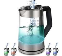 Bollitore in vetro da 1,7 litri, 2200 Watt, in acciaio inox con scelta della temperatura, bollitore per tè, 100% senza BPA, funzione di mantenimento del calore, illuminazione a LED in cambio colore,