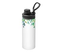 Bollitore isolato con stampa tropicale con foglie verdi stampate, bollitore in acciaio inox da 510 g, per viaggi, sport, fitness