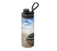 Bollitore isolato sportivo con stampa dell'alba in barca, spiaggia, 510 g, per ciclismo, palestra, basket, all'aperto, adatto come regalo