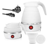 Bollitore pieghevole da 0,6 l, piccolo silicone con 2 bicchieri pieghevoli, bollitore da campeggio, portatile, 5 minuti, per attività all'aperto, campeggio, escursioni, sopravvivenza, colore bianco