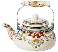 bollitore smaltato, Il corpo da 2,4 litri è decorato con un grazioso piccolo fiore, for cucinare tè caldi. Può essere utilizzato su fornelli a induzione o a gas