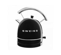 SWEISS Bollitore elettrico vintage KTL9, 1,8L, acciaio inox, pratico, compatto, 2200W, Ebollizione rapida, Livello dell'acqua visibile e graduato, Spegnimento automatico, Base 360°, Nero