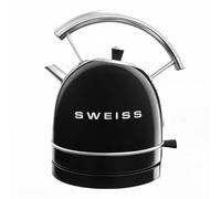 SWEISS Bollitore elettrico vintage KTL9, 1,8L, acciaio inox, pratico, compatto, 2200W, Ebollizione rapida, Livello dell'acqua visibile e graduato, Spegnimento automatico, Base 360°, Nero