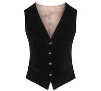 Bollrllr Gilet da donna in velluto con scollo a V 4 bottoni slim fit vintage senza maniche, Nero , M