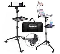 BOLLUMA Supporto per treppiedi per proiettore con 3 ruote girevoli e borsa per il trasporto, altezza regolabile 81-130 cm con supporti per telefono, per laptop, proiettore, DJ Divices