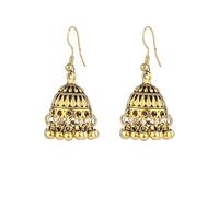 Bollywood Jhumka Bell Orecchini pendenti da donna, ossidati antichi gioielli indiani con perline - 3,2 cm nappa leggera, regalo tradizionale zingaro boho per feste, Piccolo, Metallo, Non pietra
