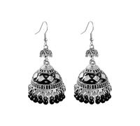 Bollywood Jhumka Bell Orecchini pendenti da donna, smaltati ossidati e perline con nappa, 5,8 cm, regalo per feste, gioielli etnici tradizionali alla moda, Piccolo, Metallo Smalto, Non pietra preziosa