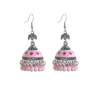 Bollywood Jhumka Bell Orecchini pendenti da donna, smaltati ossidati e perline con nappa, 5,8 cm, regalo per feste, gioielli etnici tradizionali alla moda, Small, Metallo smaltato, Non pietra preziosa