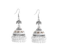 Bollywood Jhumka Bell Orecchini pendenti da donna, smaltati ossidati e perline con nappa, 5,8 cm, regalo per feste, gioielli etnici tradizionali alla moda, Piccolo, Metallo Smalto, Non pietra preziosa