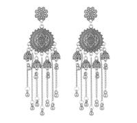 Bollywood - Orecchini indiani tradizionali etnici con perle Jhumka Jhumki per donne e ragazze, con perle boemiane lunghe nappe, pendenti, campane tribali, gioielli regalo, Metallo