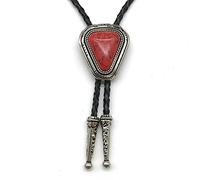 Bolo Cravatte Per Uomo - Cravatta Con Ciondolo Turchese Naturale A Triangolo Piccolo, Accessori Per Costumi Da Cowboy Occidentale, Collare In Pelle Fatto A Mano, Corda Regalo Novità, Rosso, Taglia