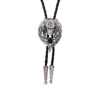 Bolo Cravatte Per Uomo - Western Cowboy Vintage Naturale Agata Animale Testa Di Lupo Cravatta, Collana Di Corda In Pelle Intrecciata Fatta A Mano Gioielli Per Uomo Donna,Argento Antico,Taglia Unica