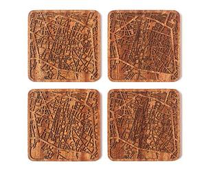 Bologna Mappa della città Sottobicchiere, set di 4 sottobicchieri in legno Sapele con mappa della città, fatto a mano