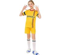 Bolognifi Maglia da Calcio for Bambini Coppa Europa/America T-Shirt Ragazzi Ragazze Sport Calcio Mezze Maniche Pantaloncini Set(Romania,6-7A)