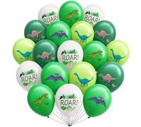 Bolosa Palloncini in lattice per feste con dinosauri, verde e bianco, tema giungla, stampe T-Rex e pterodattilo