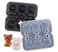 Boloshine 3D Orso Stampo Ghiaccio Silicone, 6 Griglie Senza BPA Formine Ghiaccio, Riutilizzabili Facile Rilasciare Ghiaccio Stampo Silicone Forma Orso Carino per Cocktail Whisky Altre Bevande (Nero)