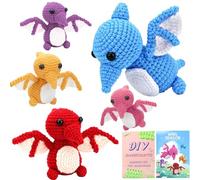 BoloShine Amigurumi Kit Principianti Animali, Crochet Kit Peluche Set Uncinetto Completo con Yarn Crochet, DIY Portachiavi con Video Tutorial e Istruzioni-Pterosauri